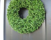 Faux Boxwood Spring Wreath, Summer Wreath, Large 20 inch Natural Green Boxwood Wreath, Door Wreath