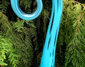Hand Blown glass Fiddlestick - Teal & black (large) - Glass Garden Art