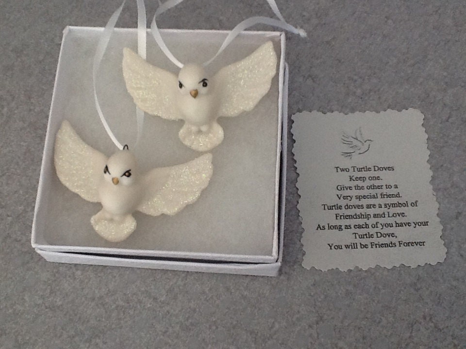 One set of Two boxed Turtle Doves  Ornaments  the BFF Gift for Valentine's  Day, Wedding or Christmas