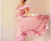 vintage party dress / dark rose mauve ruffle empire waist maxi dress /  vintage prom dress gown (S)