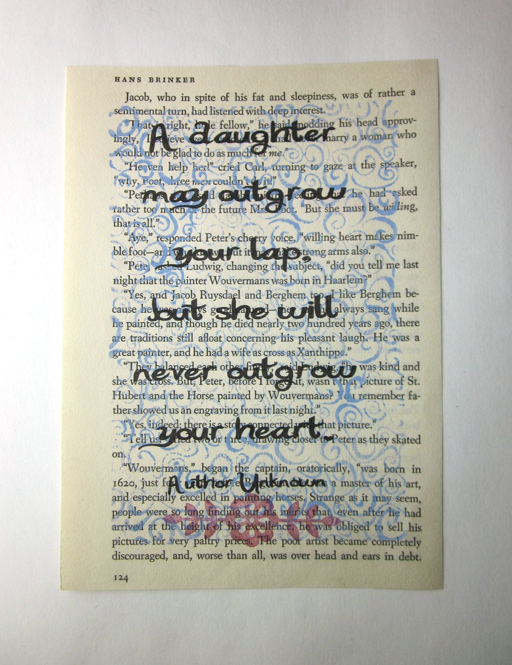 Daughter print on a book page, a daughter may outgrow your lap, but she will never outgrow your heart