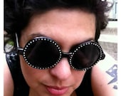 SALE Retro Black Round Sunglasses with Rhinestones