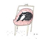 Chair Taker- Cat- Fine Art Print- Ink Drawing