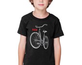Reflective Black Ride a Bike Shirt, rad short sleeve screenprint t-shirt, safe light reflector tee for baby and child