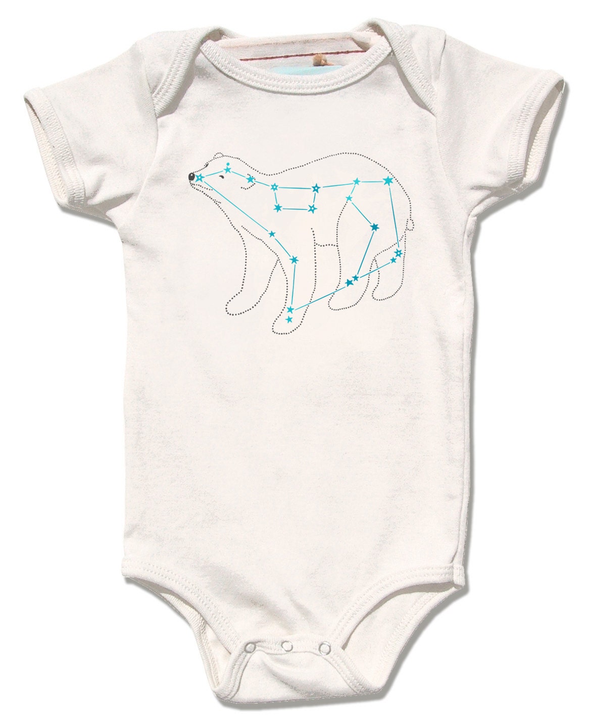 Ursa Major, Bear Constellation Infant Bodysuit, organic onesie, metallic aqua foil print, animal stars space print