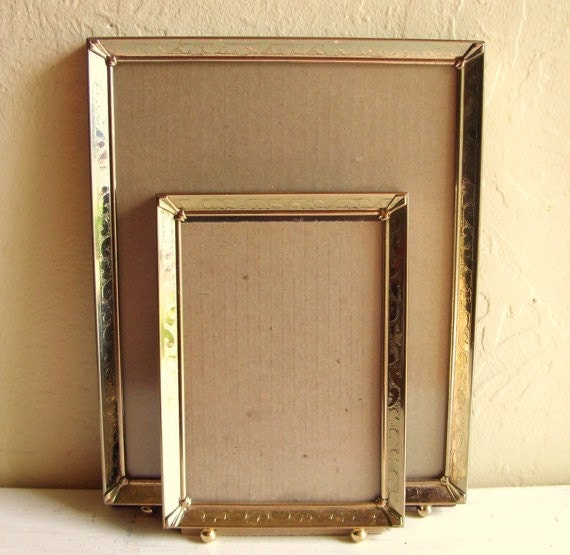 Matching Pair of Vintage Filigree Metal Picture Frames with Ball Feet 8x10 5x7