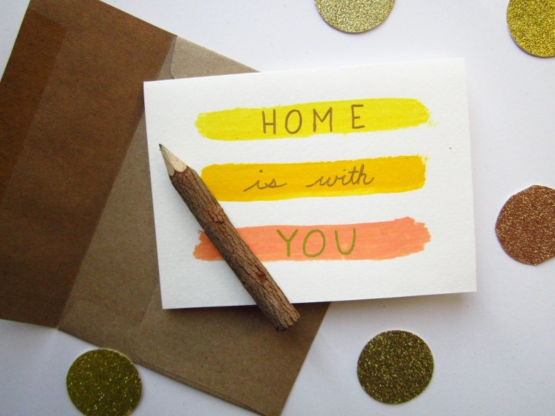 Home is With You Card - Ombre Watercolor Greeting - yellow