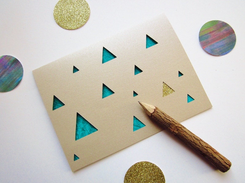 Luxe Triangle Blank Note Card - Emerald and Sand