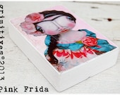 Pink Frida - ACEO Mini Original Art Doll Print Mounted on Wood Block by GRIMITIVES