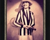 Laura Plante in Striped Tennis Outfit  by Alfred Cheney Johnston circa 1925-  Tru Glicee Art Print - A ROSIE'S EXCLUSIVE
