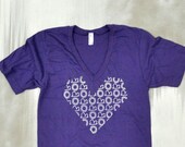 size small screenprinted vneck tshirt geometric heart royal purple american apparel shirt white sun clouds pattern fashion letterhappy etsy