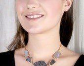 ON SALE 20% OFF - Druzy Statement Necklace Choker Black Grey Druzy Gold Dipped Jasper Quartz Crystal Luxury Spring Fashion