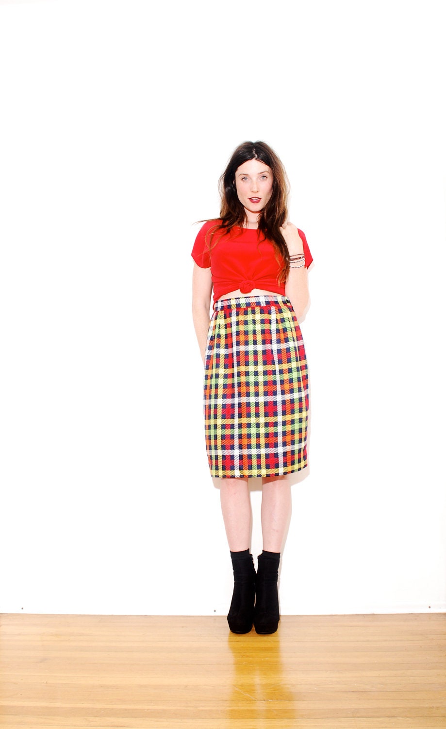 PLAID PENCIL SKIRT // small medium // vintage pencil skirt, 60s mod skirt, madmen mad men, preppy plaid retro
