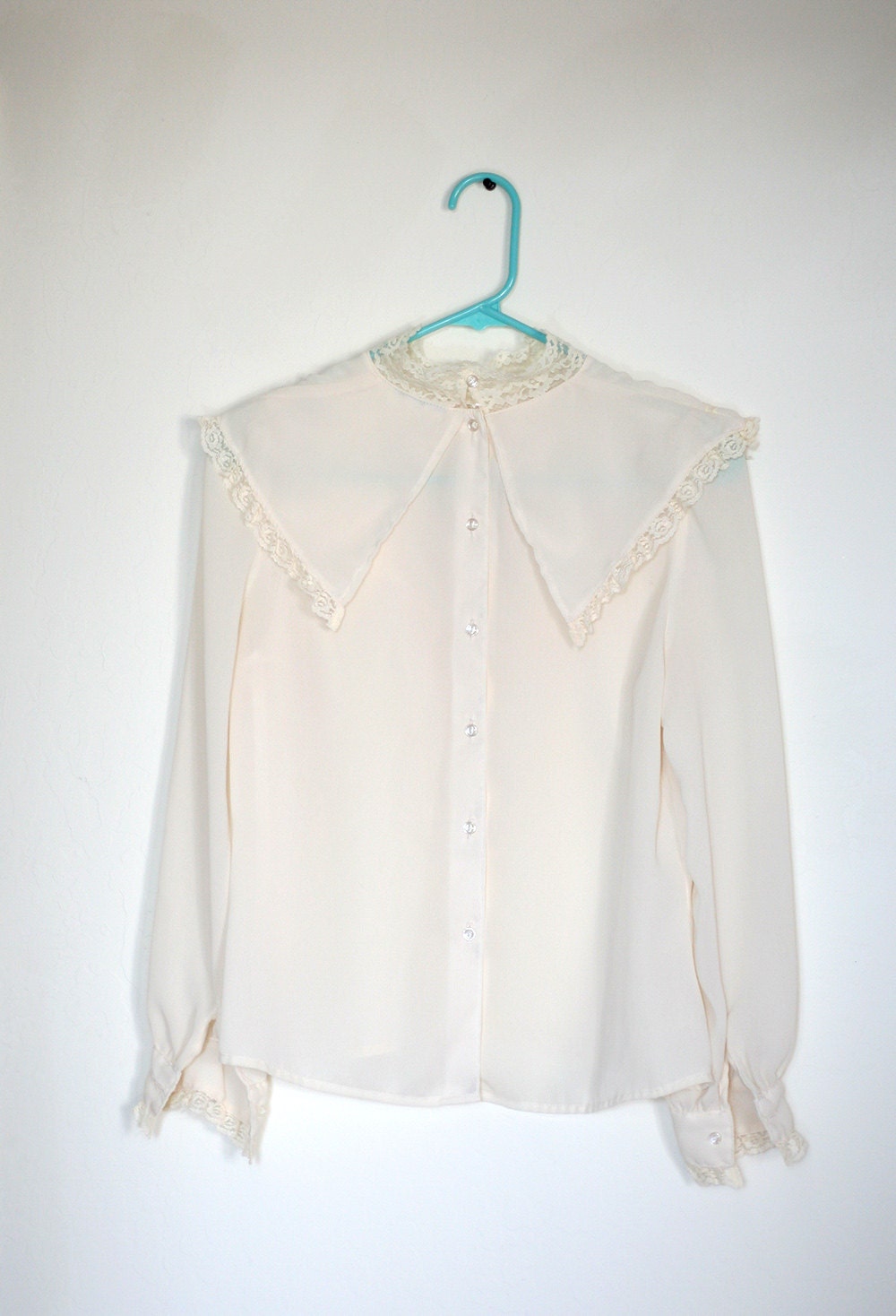 Cream Lace Collar Edwardian Blouse 1970s