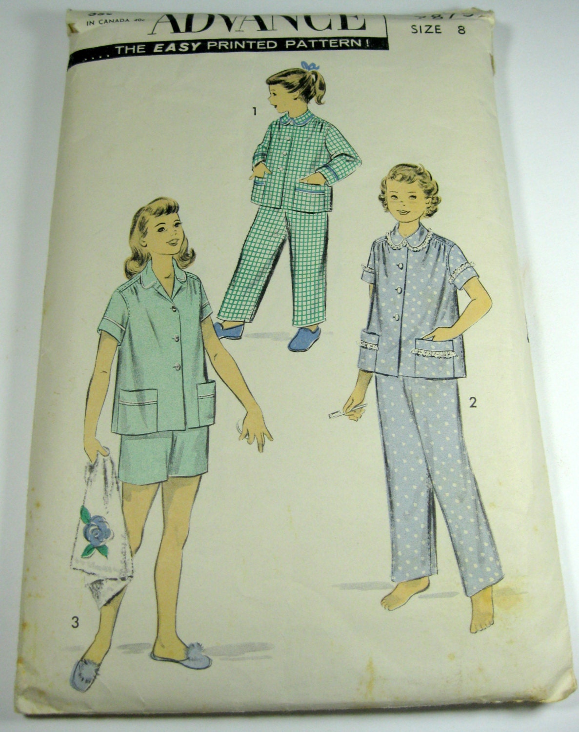 1940s Girls Pajama Pattern Advance Pattern 7875 Childs Size 8