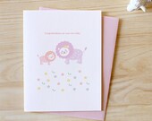 Baby Lion Card - Animal Card, New Baby Card, Baby Boy Card, Birth Announcement, Baby Girl Card, Handmade, Baby Shower, Congratulations