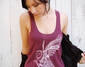 Ghost Banjo - womens owl tri-blend racer back jersey tank top - in Cranberry - by Bark Decor