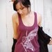 Ghost Banjo - womens owl tri-blend racer back jersey tank top - in Cranberry - by Bark Decor