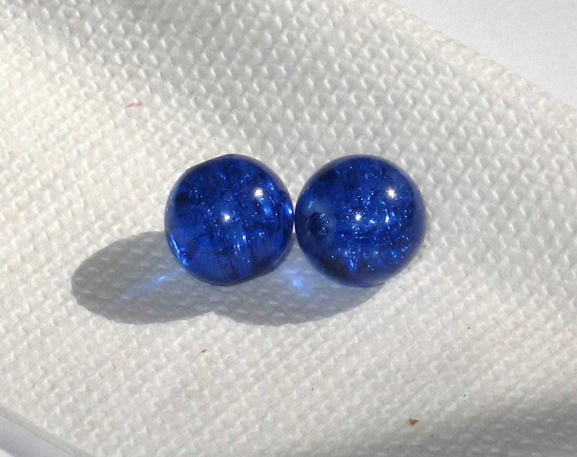 10 Bright Crackle Glass Beads 10mm Cobalt Blue