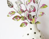 Fabric Leaves - Hot Pink Lime Green Grey Floral Damask Branches (set of 3)