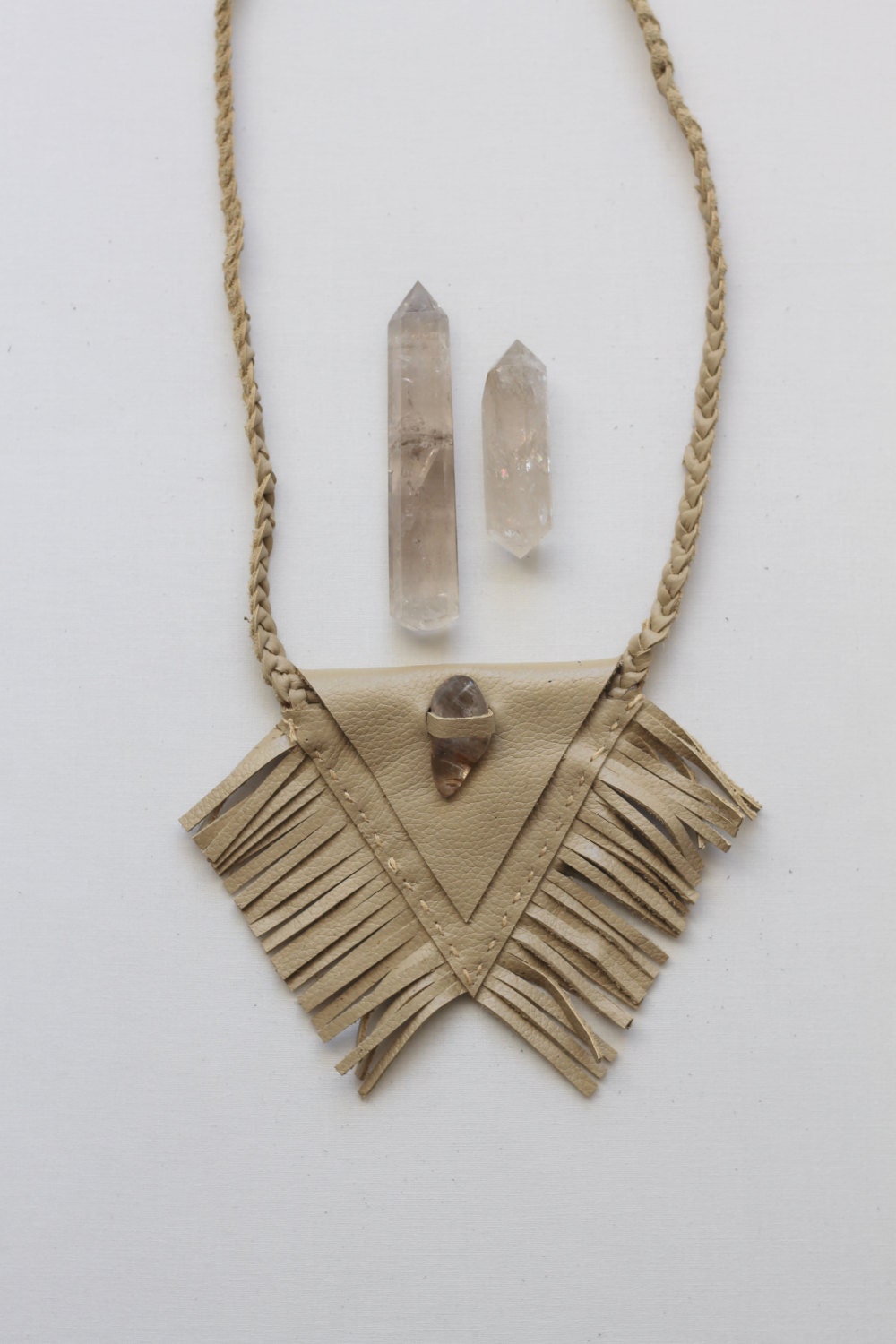 Leather Pyramid Fringe Tan Medicine Bag
