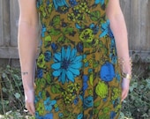 vintage 60s mod dress green and blue flowers