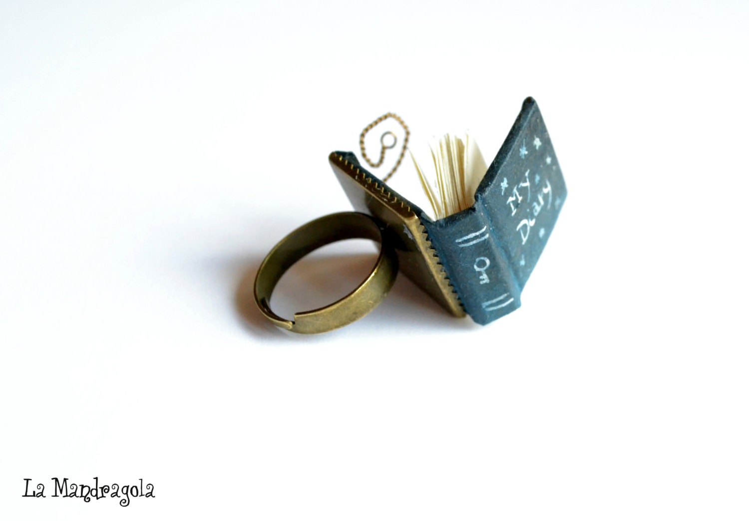 Mini Book Ring  "My Diary".  Adjustable ring