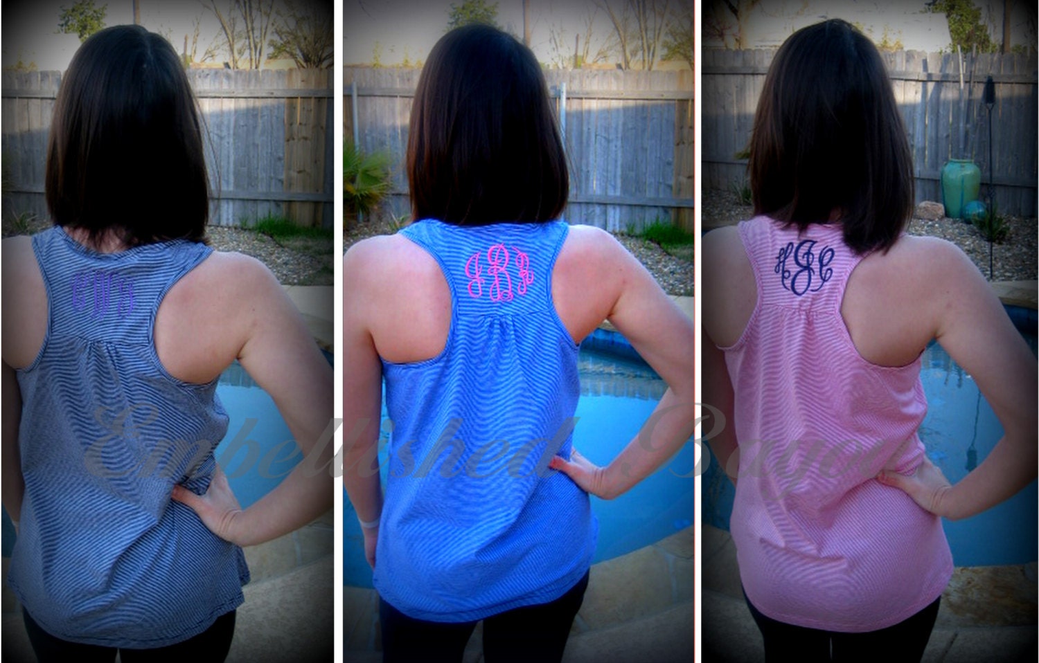 Monogrammed Personalized Ladies Mini Stripe Racerback Tank Top Racer Back Shirt Sizes XS-XL