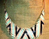 Nude and mint stripe print single recycled leather feather necklace