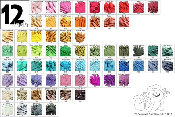 12 Inch Zippers- Your Choice of (10) YKK Brand- Mix and Match red orange yellow green blue purple black white grey