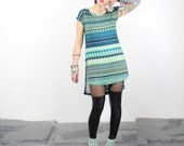 SALE Neon Aztec Stripe Print High Side Split Tunic Top - Black