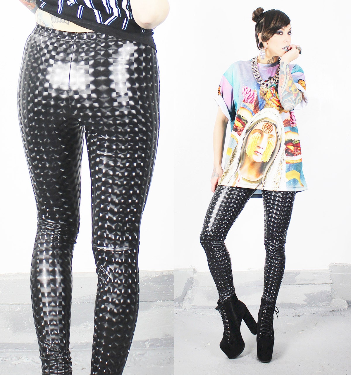 3D Cube Vinyl Coated Spandex Hologram Leggings -  MADE To ORDER