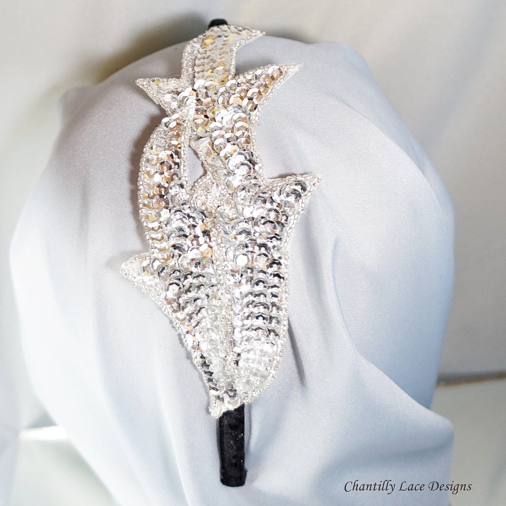 Silver Beaded Sequins Headband