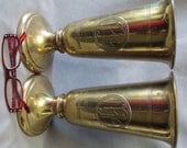Pair Brass Ecclesiastical Church IHS Vases for Altar or Grotto
