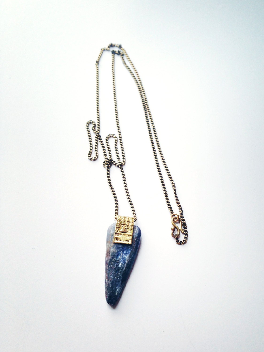 Brass Diamonds and Kyanite Pendant