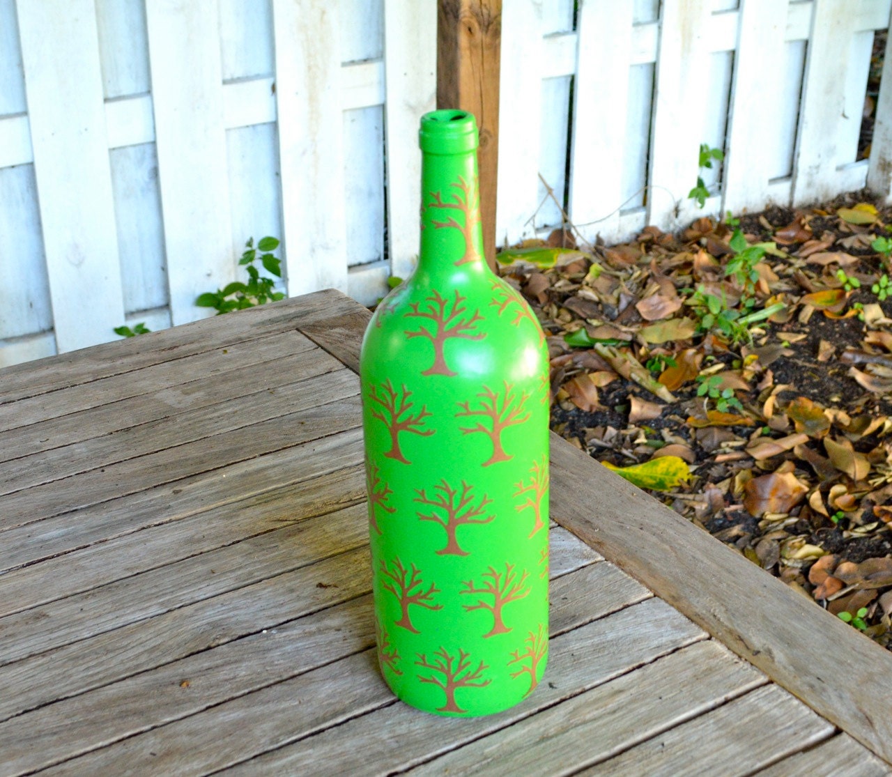 Large Green Tree of Life Inspired Upcycled Glass Bottle