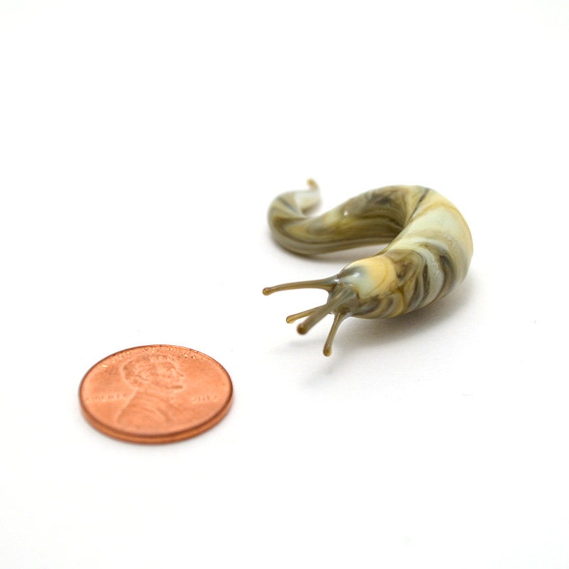 Terrestrial Slug, marble/2 - lampworked glass figurine sculpture, very lifelike