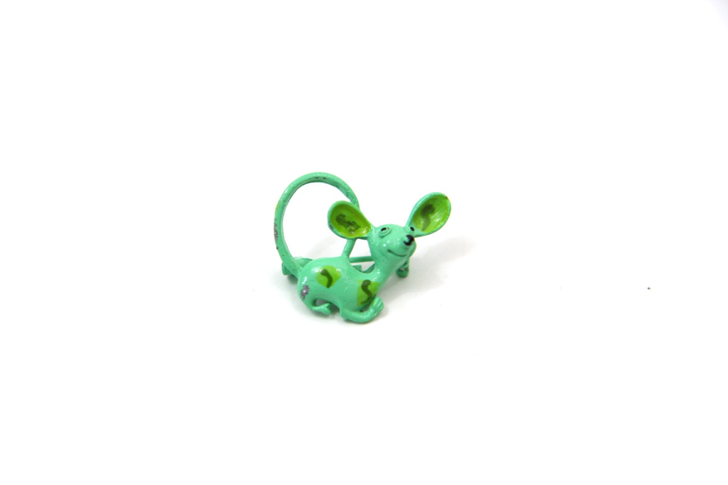 Vintage Pastel Green Enamel Mouse Brooch