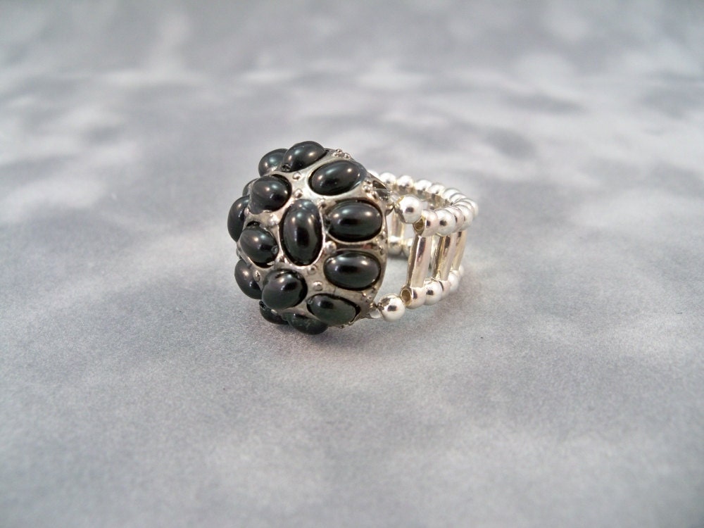 Black Cocktail Ring, Stretch Band Ring, Black Domed Ring, Women's Ring, Adjustable Ring, Handmade Ring