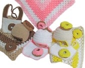 Baby Hat, Blanket, Bib, Infant, Crochet Donut, Yellow, Brown, Pink