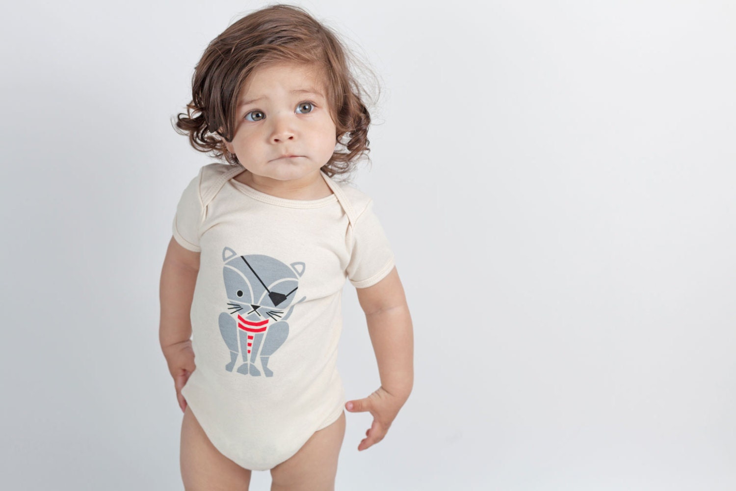 Baby Onesie, Pirate Kitty, Animal, Funny, Organic Cotton, 3-6 mo, 6-12 mo
