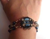 Tribal Bracelet, Cuff, Blue, Beaded, Mosaic
