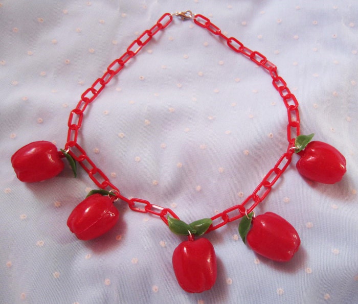 1940s Inspired Chain Necklace - Apples