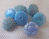 Blue Glass Vintage Buttons - 7 Antique 1940s Buttons