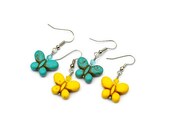 Two Turquoise Butterfly Dangle Earrings Yellow, Red, White, Green, Pink, Orange, Purple Howlite