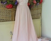 Vintage 70's Romantic Pink Prairie Sun Dress Boho Hippie Maxi-Size Small
