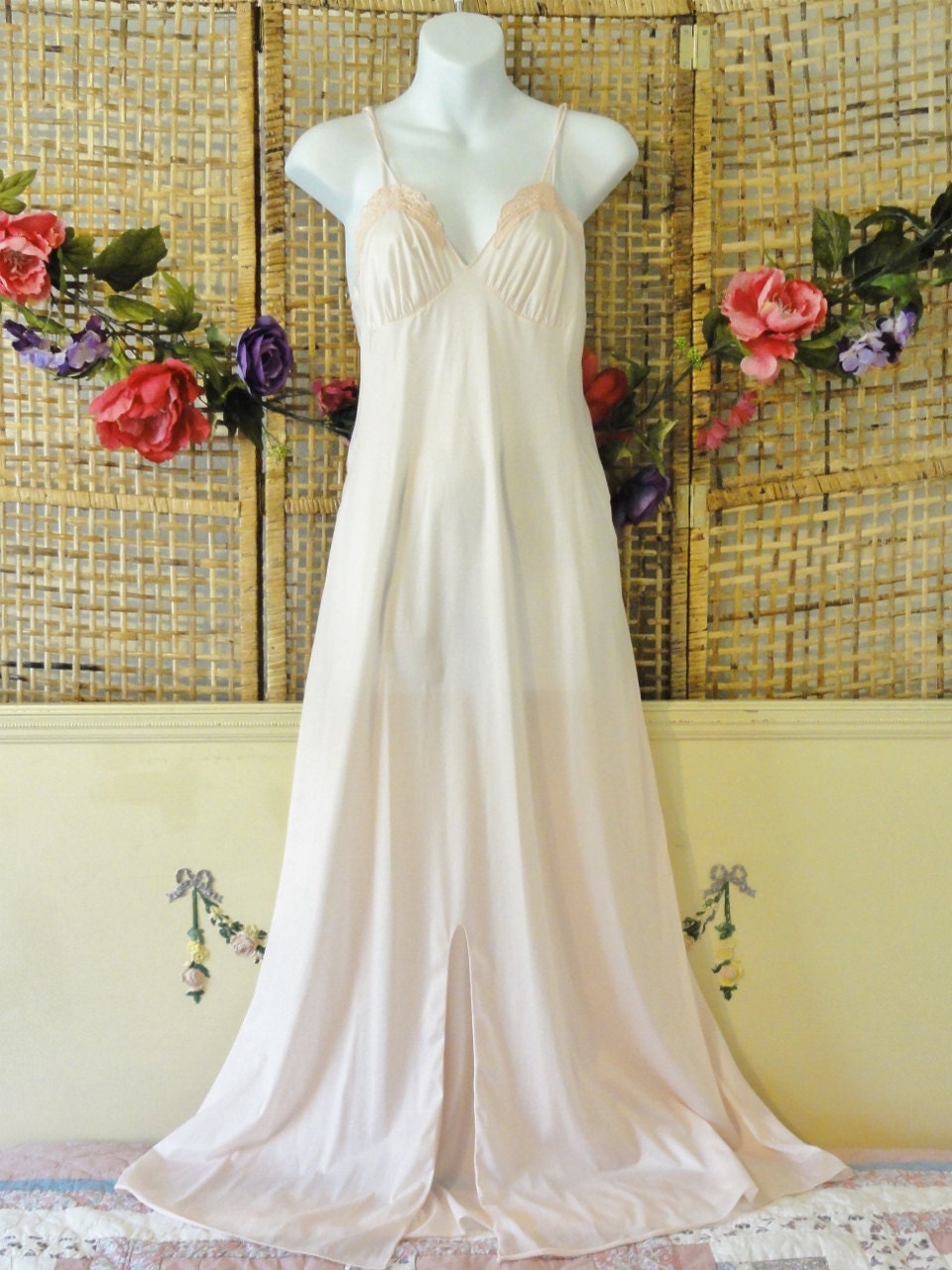 Pretty Pink Vintage Silky Sheer Nylon Nightgown-Long Gown-Size Small