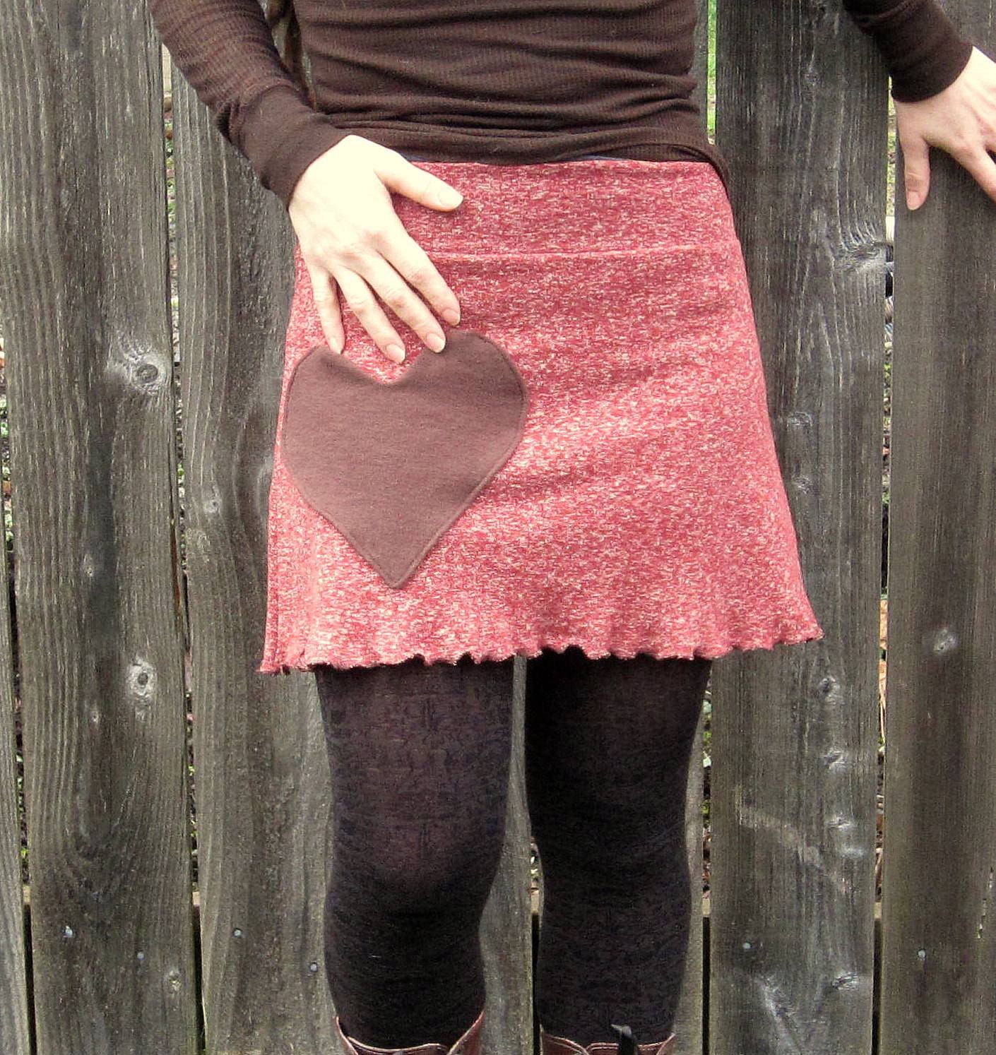 Hemp Mini Skirt Spice and Chocolate Hearts Sweater Skirt  :Made to Order Sz. Sm Med Lg XL Eco Friendly Organic Cotton Hemp Sweater Knit