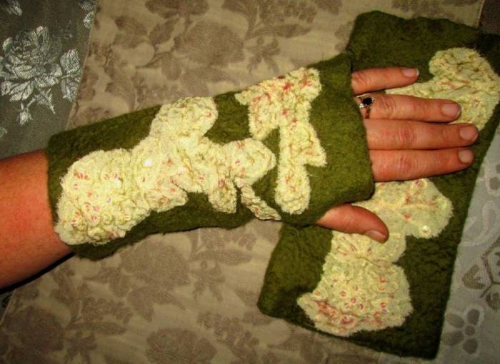 Nuno Felted seamless Fingerless gloves - Arm Wrist Warmers - RePruposed Recycled UpCycled - Handmade Felt Accessories - Custom Fit