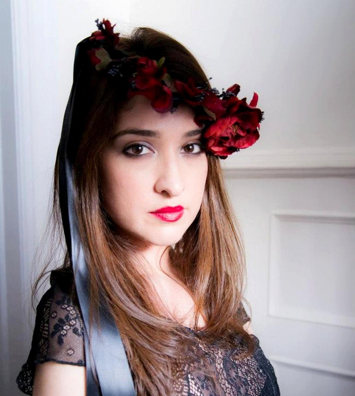 Wedding hair Flower Accessories bridal headband flower crown Oxblood red -Alyssa- Vogue hair fashion by AmoreBride headpiece gothic black